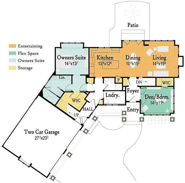 Plan 18222BE: Modern Farmhouse with Barrel Arched Entry - 1457 Sq Ft - Floor Plan - Main Level - Country, Craftsman, Northwest
