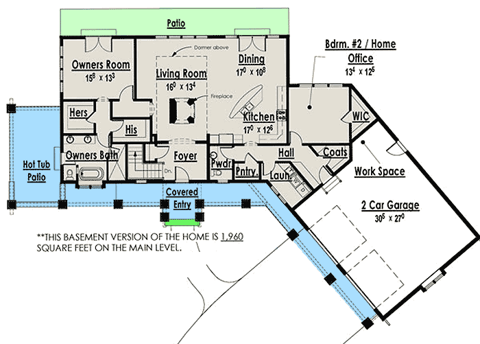 Plan 18271BE: Attractive Angled Ranch Home Plan - 1086 Sq Ft - Floor Plan - Optional - Craftsman, Northwest, Ranch