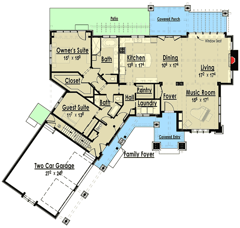 Plan 18285BE: Mountain Escape with Upstairs Quarters - Floor Plan - Main Level - Country, Mountain, Rustic, Vacation