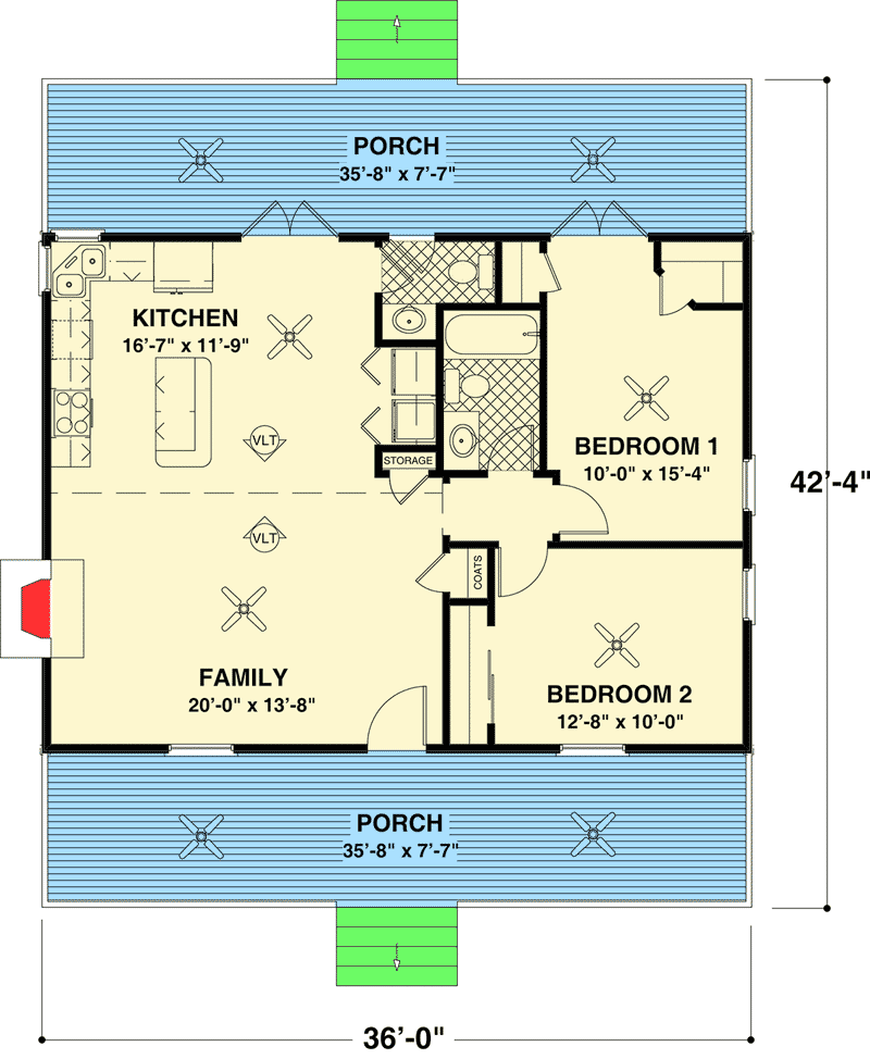 Plan 20037GA: Rocking Chair Retreat - 953 Sq Ft - Floor Plan - Main Level - Cottage, Country