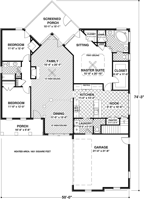 Plan 20039GA: Traditional House Plan with Two Bonus Rooms - Floor Plan - Main Level - Craftsman, Ranch, Traditional