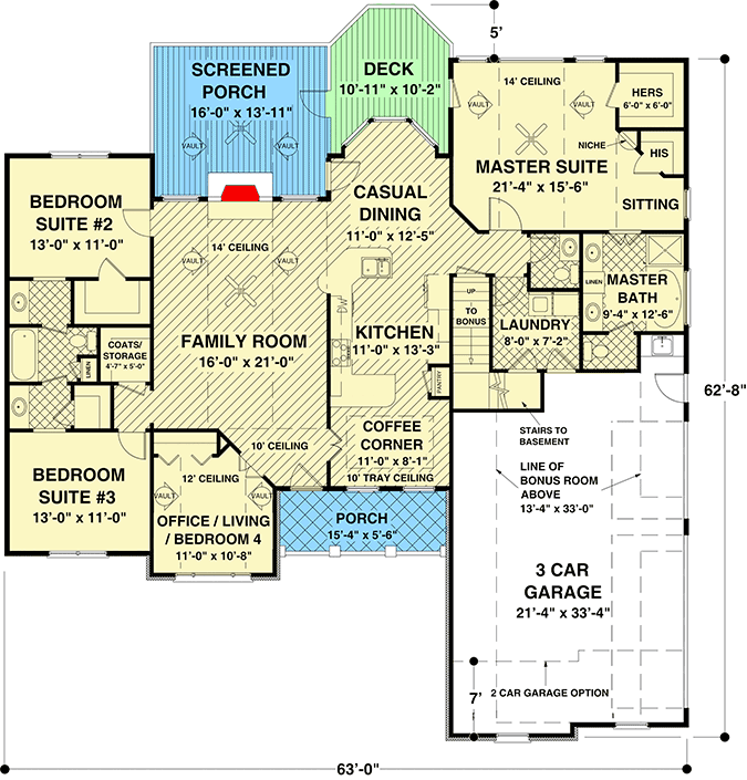 Plan 20056GA: 2000 Square Foot House Plan with 3-Car Garage and Flex Room  - Floor Plan - Main Level - Traditional