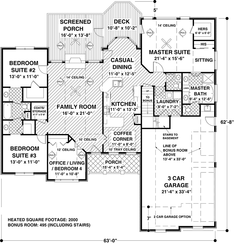 Plan 20059GA: Four Exteriors to Choose From - Floor Plan - Main Level - Traditional