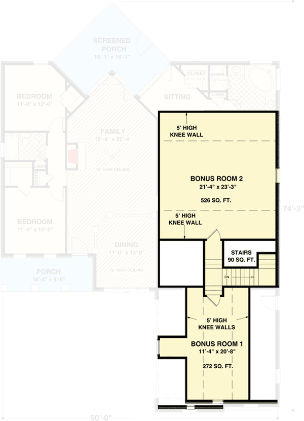 Plan 20060GA: Split Bedroom Plan with Double Bonus Rooms - Floor Plan - Bonus - Traditional