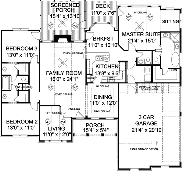 Plan 20062GA: Elegant One-Story House Plan - Floor Plan - Main Level - Ranch, Traditional