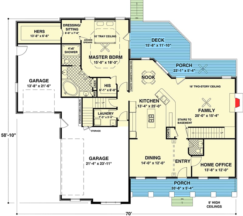 Plan 20071GA: Country Home Plan with Outdoor Living Front and Back - Floor Plan - Main Level - Country, Craftsman, Northwest