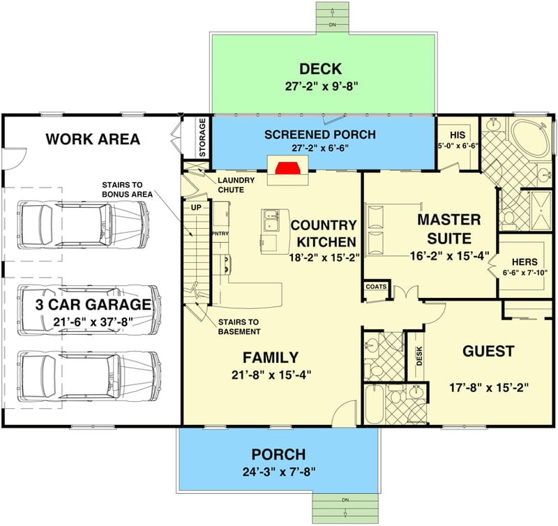 Plan 20074GA: Versatile Ranch in Multiple Versions - Floor Plan - Main Level - Ranch, Traditional, Vacation