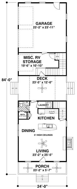 Plan 20079GA: Narrow Lot Cottage with In-Law Suite - Floor Plan - Main Level - Cottage, Country, New Orleans