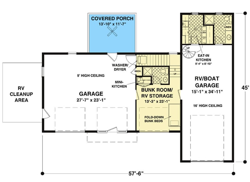 Plan 20083GA: RV Garage with Apartment Above and an Observation Deck - 1548 Sq Ft - Floor Plan - Main Level - Carriage, Traditional
