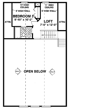 Plan 20099GA: Two-Bedroom Cottage Home Plan - Floor Plan - Second Floor - Cottage, Country, Vacation