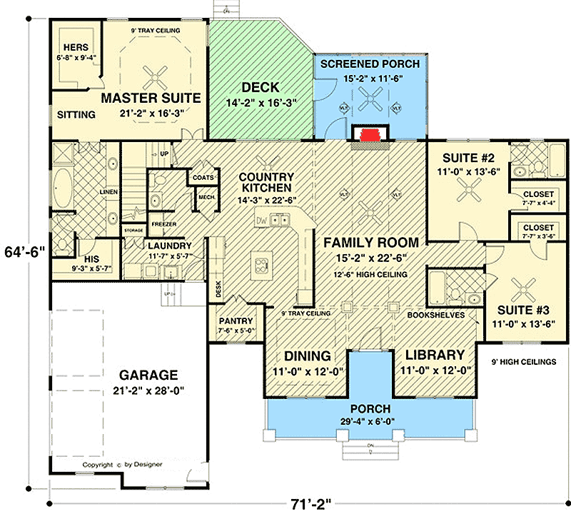 Plan 20101GA: Country Living With Six Bedrooms - Floor Plan - Main Level - Country, Ranch