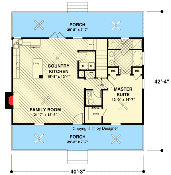 Plan 20109GA: Country Craftsman House Plan with Stacked Rear Porches and a Drive-Under Garage - Floor Plan - Main Level - Cottage, Country, Craftsman