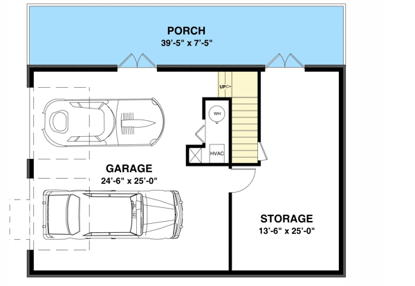 Plan 20109GA: Country Craftsman House Plan with Stacked Rear Porches and a Drive-Under Garage - Floor Plan - Lower Level - Cottage, Country, Craftsman
