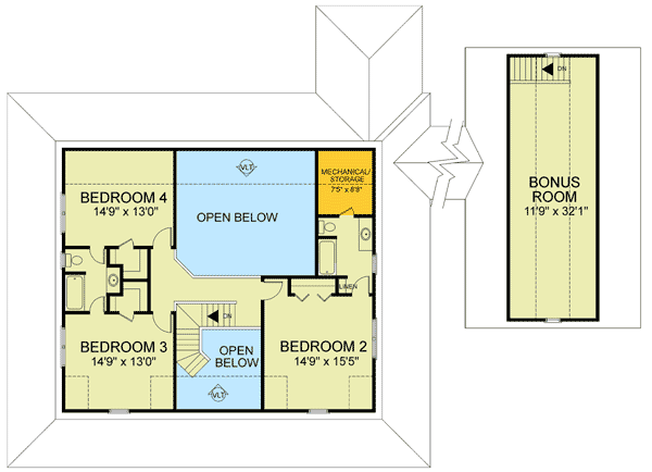 Plan 2049GA: Quaint Country Home Plan - Floor Plan - 2nd Floor - Country, Farmhouse