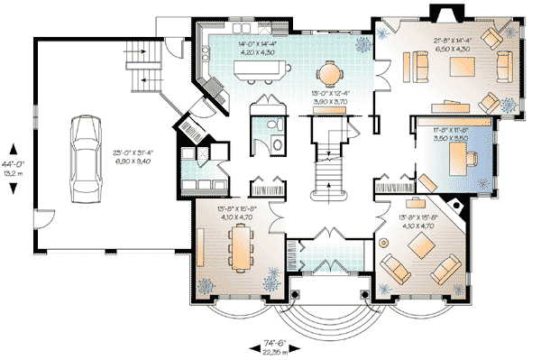 Plan 21030DR: Beautifully Balanced Balconies - Floor Plan - Main Level - European, Traditional