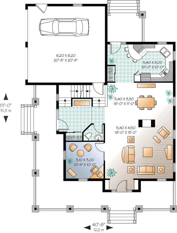 Plan 21117DR: Country House Plan with See-Through Fireplace - Floor Plan - Main Level - Country, Farmhouse