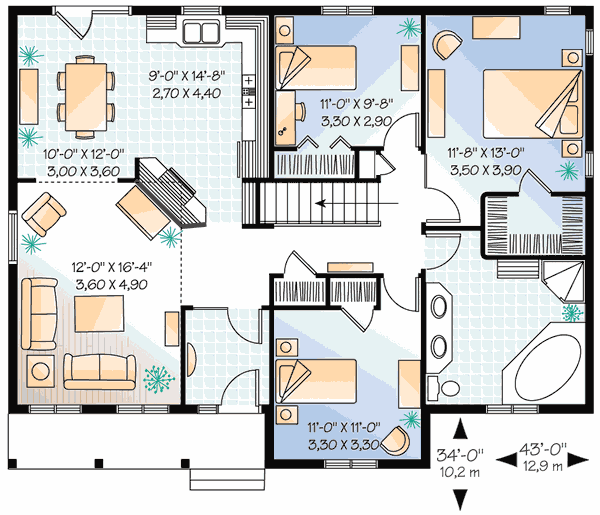 Plan 21155DR: Three Bedroom Plan with Options - Floor Plan - Main Level - Cottage, Country, Farmhouse
