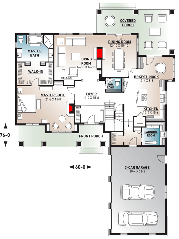 Plan 21162DR: Eye-Catching 4-Bed Modern Farmhouse Plan - Floor Plan - Main Level - Country, Craftsman, Modern Farmhouse, New American, Traditional