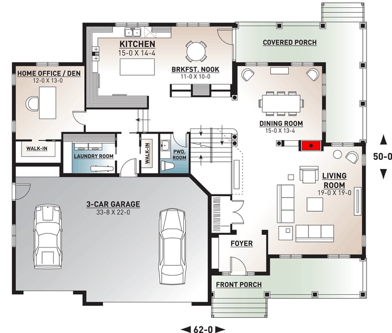 Plan 21168DR: Two Story House Plan with Upstairs Family Room - 3805 Sq Ft - Floor Plan - Main Level - Country
