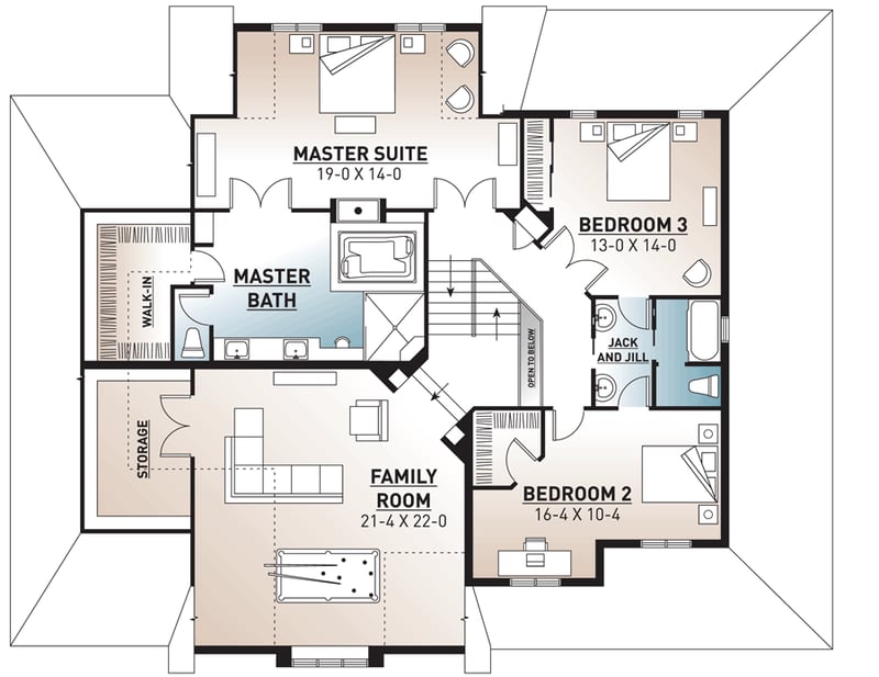 Plan 21168DR: Two Story House Plan with Upstairs Family Room - 3805 Sq Ft - Floor Plan - 2nd Floor - Country