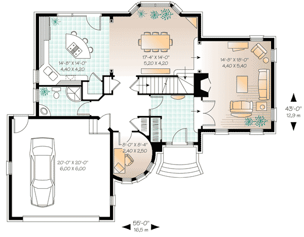 Plan 21236DR: Distinctive 4-Bed House Plan with Turret and Options - 2310 Sq Ft - Floor Plan - Main Level - European