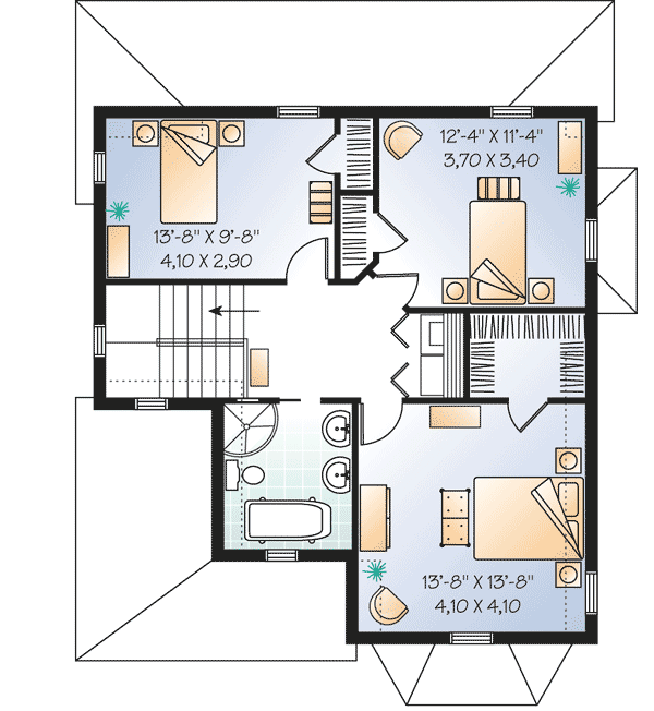 Plan 21378DR: Nested Gables and Two Porches - Floor Plan - 2nd Floor - Country