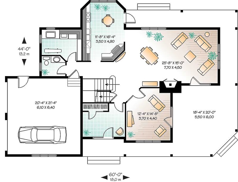Plan 2147DR: 3 Bed Farmhouse with Marvelous Wrap-Around Porch - Floor Plan - Main Level - Country, Farmhouse, Traditional