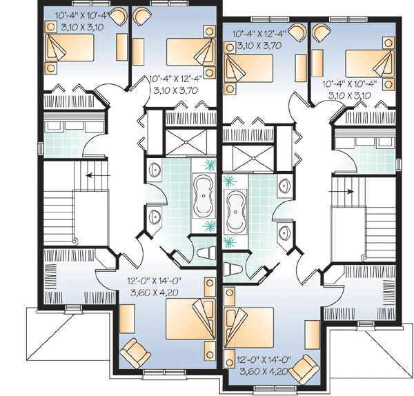 Plan 21486DR: Attractive Duplex with Covered Entry - Floor Plan - 2nd Floor