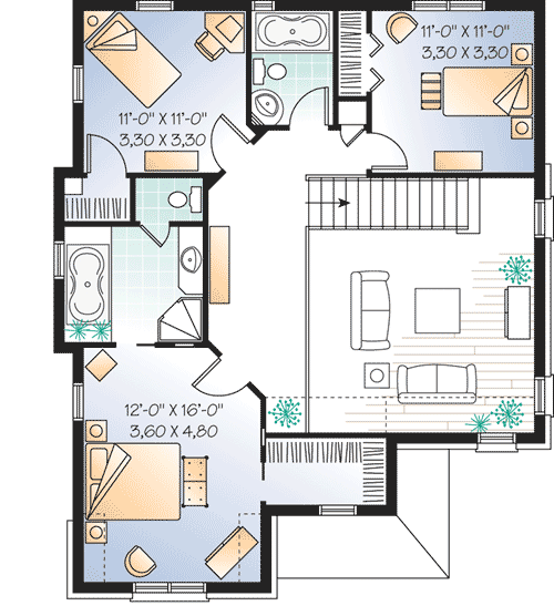 Plan 21494DR: 3-Bed House Plan with Fantastic Family Room - Floor Plan - 2nd Floor - European, French Country