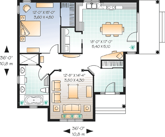 Plan 21498DR: Affordable One Bedroom Home Plan - Floor Plan - Main Level - Ranch, Southern