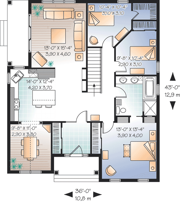 Plan 21607DR: Modest-sized 3-Bed House Plan with Vaulted Dining Room - Floor Plan - Main Level - Ranch, Traditional