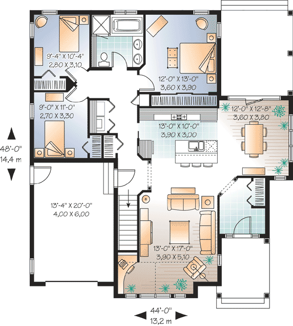 Plan 21610DR: Three Bedrooms with Options - Floor Plan - Main Level - Ranch, Traditional