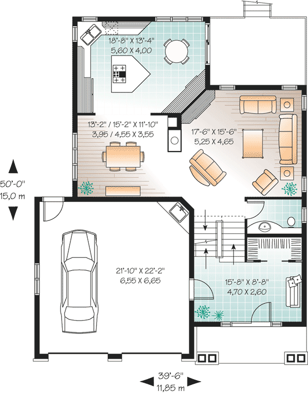 Plan 21619DR: Farmhouse Under 2300 Square Feet with 3 Upstairs Bedrooms - Floor Plan - Main Level - Traditional