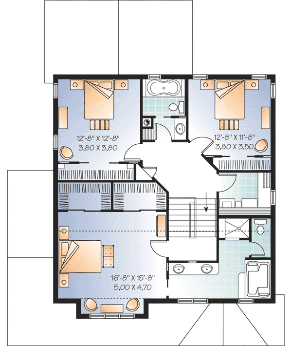 Plan 21619DR: Farmhouse Under 2300 Square Feet with 3 Upstairs Bedrooms - Floor Plan - 2nd Floor - Traditional