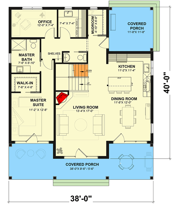 Plan 21626DR: Southern Farmhouse House Plan with 2 Bedrooms and Loft - Floor Plan - Main Level - Country, Farmhouse, Southern