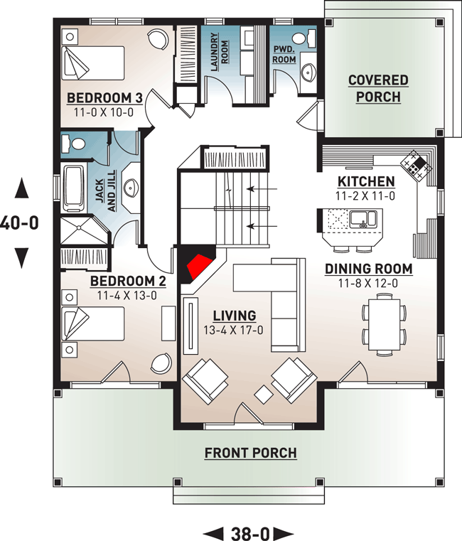Plan 21626DR: Light-Filled Home - Floor Plan - Main Level - Country, Farmhouse, Southern