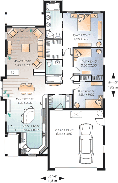 Plan 21663DR: Narrow Lot Southern House Plan - Floor Plan - Main Level - Florida-Style, Southern, Traditional