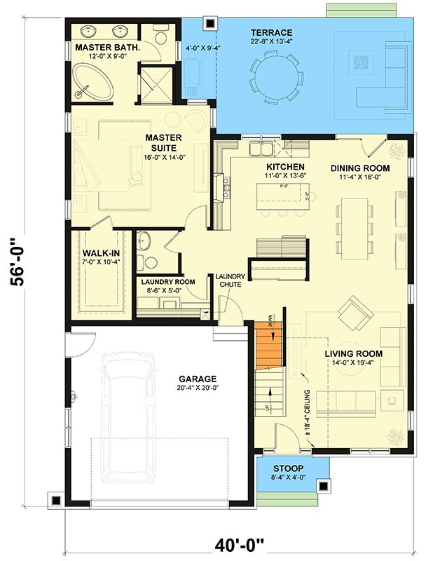 Plan 21682DR: Modern Farmhouse House Plan with Main Level Master and 2-Car Garage - Floor Plan - Main Level - Craftsman, Modern Farmhouse, Northwest