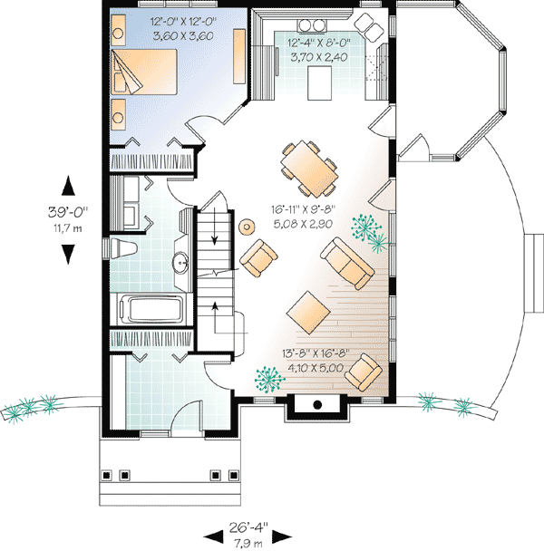 Plan 2169DR: Marvelous Screened Porch - Floor Plan - Main Level - Cottage, Vacation