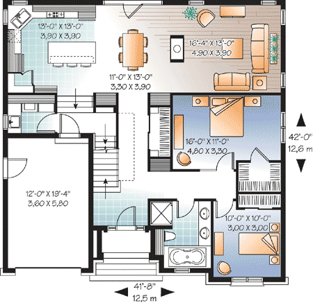 Plan 21736DR: 3 Bedrooms with Game Room - Floor Plan - Main Level - European