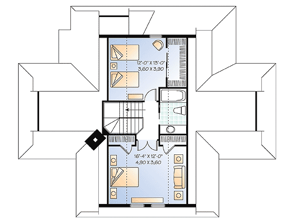 Plan 2177DR: Four-Season Lake House Plan with 3 Bedrooms - 1832 Sq Ft - Floor Plan - 2nd Floor - Cottage, Mountain, Vacation