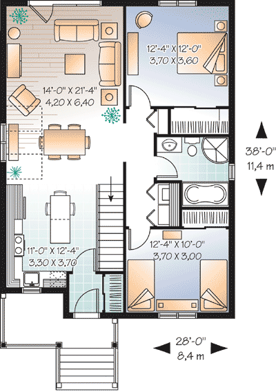 Plan 21782DR: Attractive Two Bedroom House Plan - Floor Plan - Main Level - Traditional