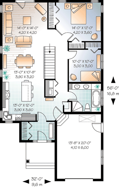 Plan 21801DR: Perfect for a Narrow Lot - Floor Plan - Main Level - Traditional