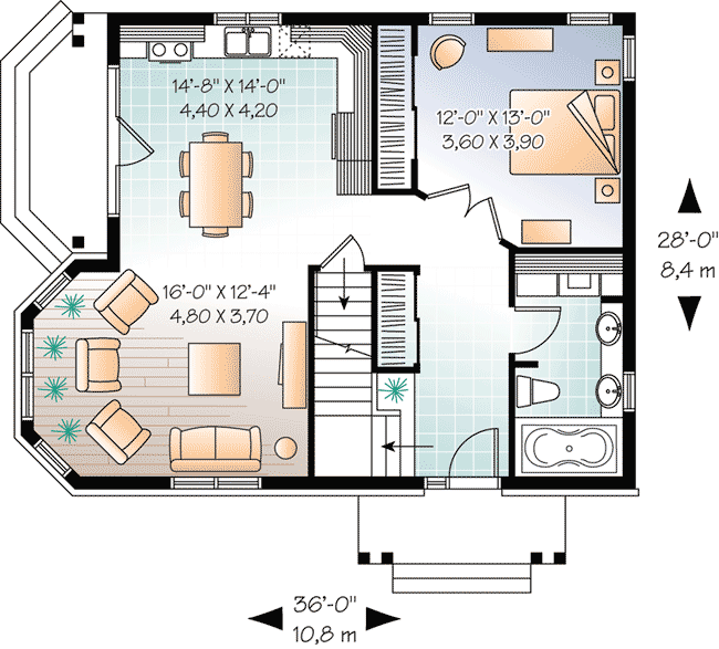 Plan 21827DR: Attractive Stone Cottage with Side Patio - Floor Plan - Main Level - European, Traditional