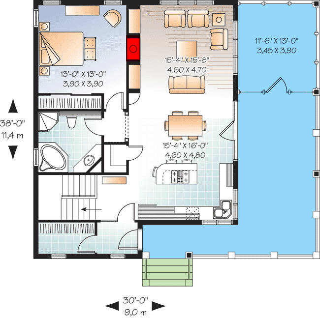 Plan 21854DR: Attractive Vacation Cottage - Floor Plan - Main Level - Cottage, Vacation