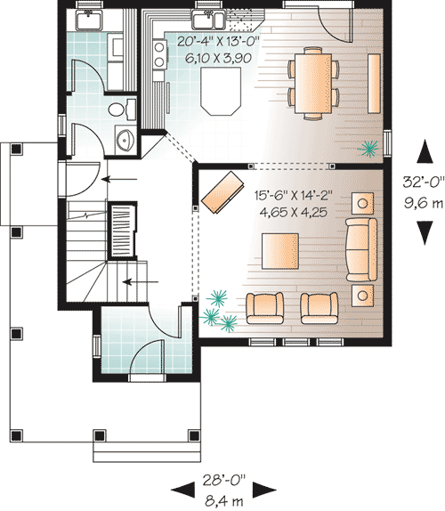 Plan 21863DR: Narrow Lot Traditional Home Plan - Floor Plan - Main Level - Traditional