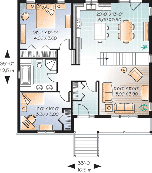 Plan 21873DR: 5-Bed One-Story House Plan with 3 Beds and Laundry in the Lower Level - 2274 Sq Ft - Floor Plan - Main Level - Cottage