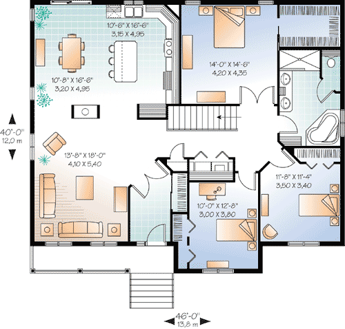 Plan 21888DR: Three Bedroom Plan with Options - Floor Plan - Main Level - Cottage, Traditional