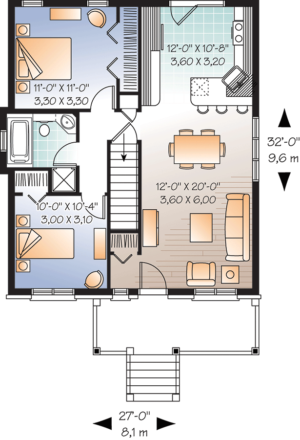 Plan 21930DR: Narrow Lot Raised Cottage - Floor Plan - Main Level - Cottage, Traditional