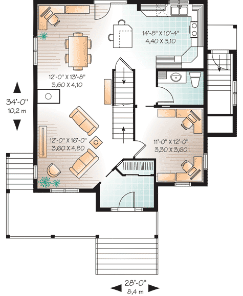 Plan 21931DR: Country Home with Apartment Below - Floor Plan - Main Level - Country, Traditional